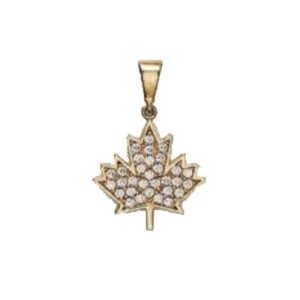 10K Gold (14.5mm) Maple Leaf CZ Pendant Yellow