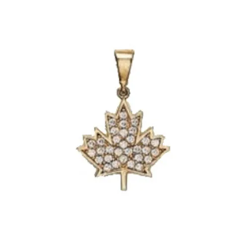 10K Gold (14.5mm) Maple Leaf CZ Pendant Yellow