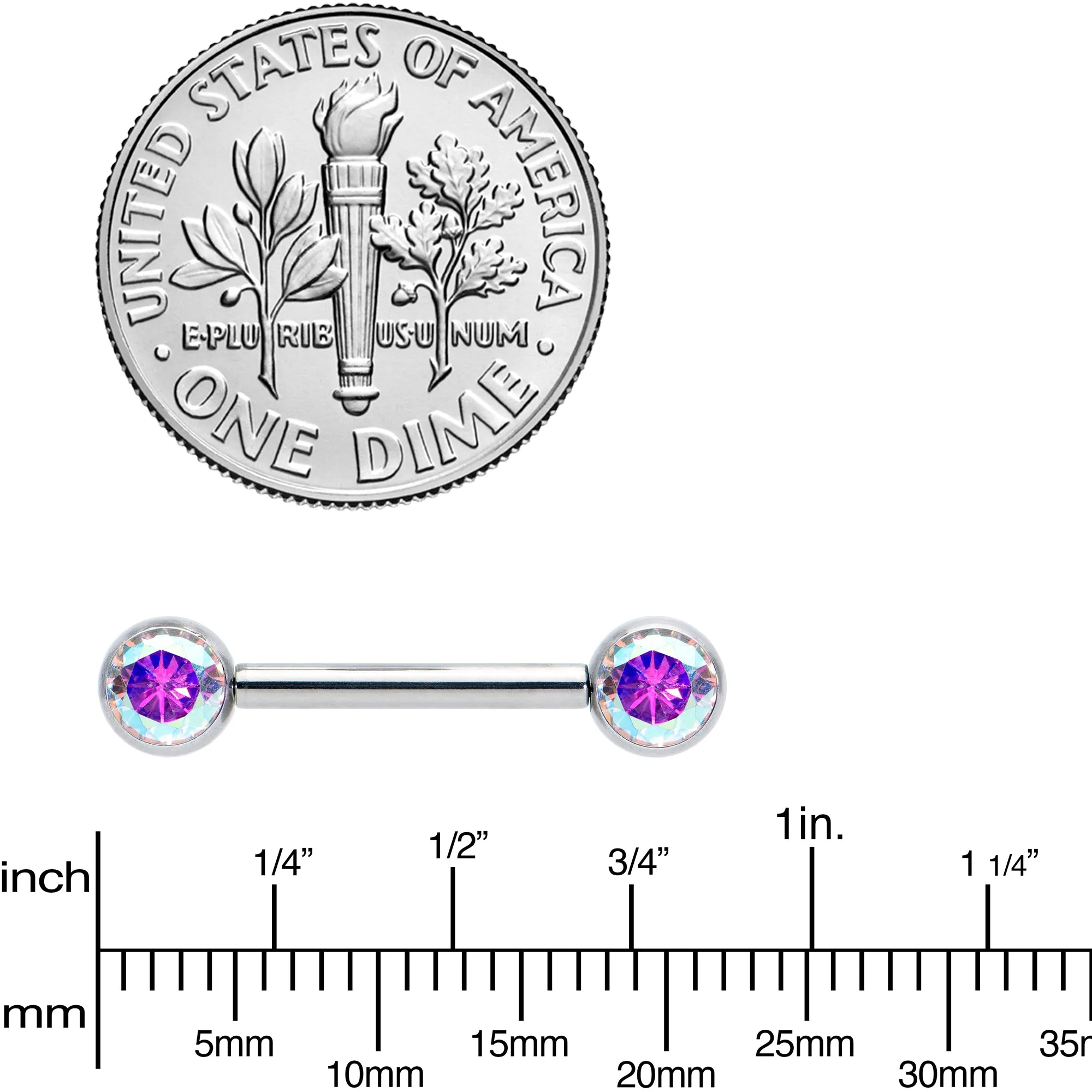 14 Gauge 1/2 Aurora CZ Gem G23 Titanium Threadless Nipple Ring Set