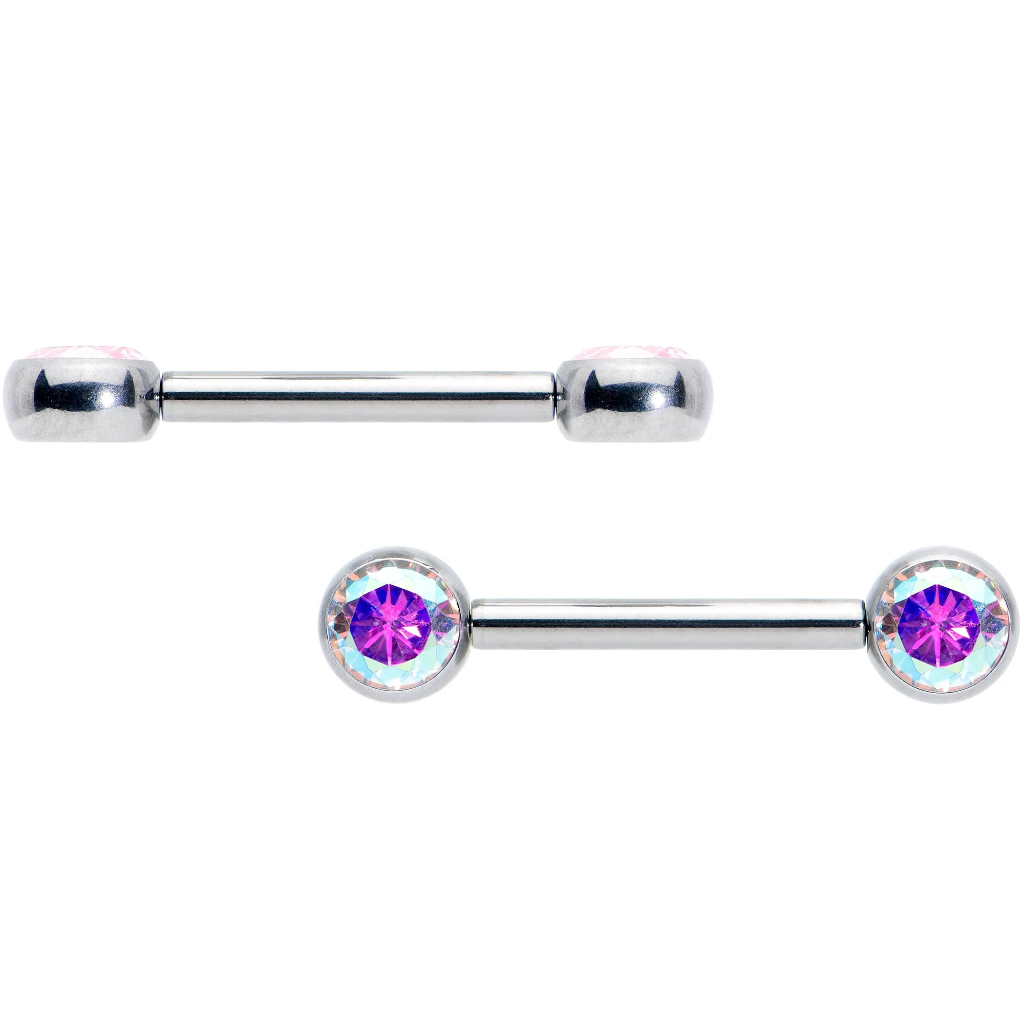 14 Gauge 1/2 Aurora CZ Gem G23 Titanium Threadless Nipple Ring Set