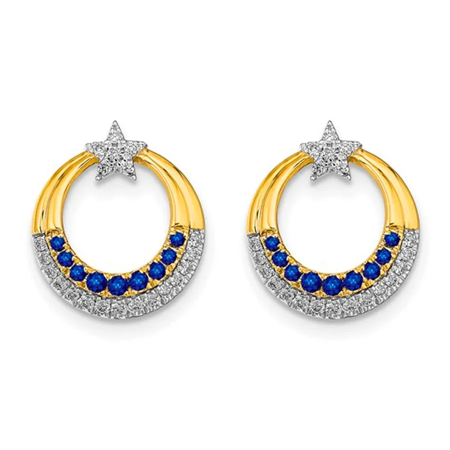 14K Gold Lab Grown Sapphire & Diamond Star Post Earrings