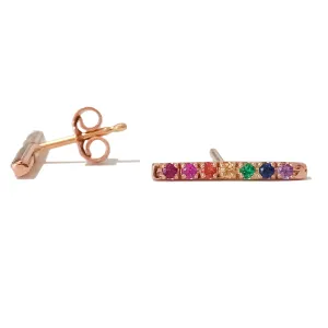14K Gold Large Pavé Rainbow Gemstone Bar Stud Earrings