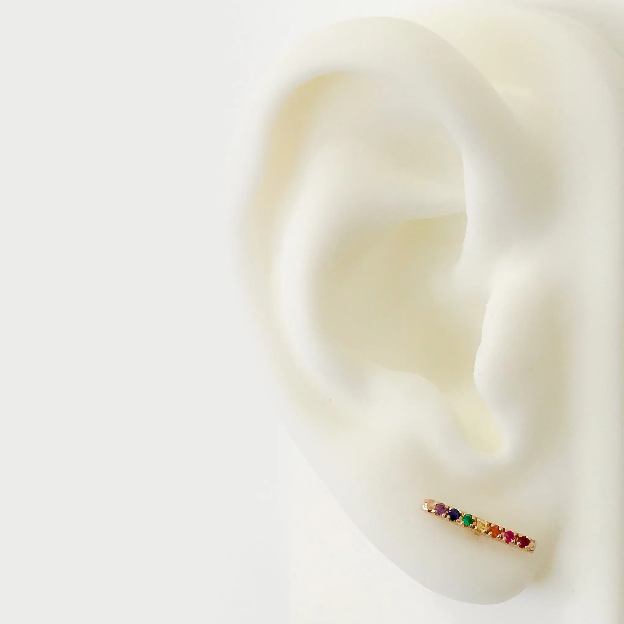 14K Gold Large Pavé Rainbow Gemstone Bar Stud Earrings