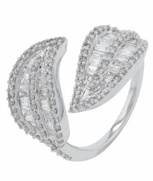 14K WG 1 CTW Diamond Leaf Bypass Ring