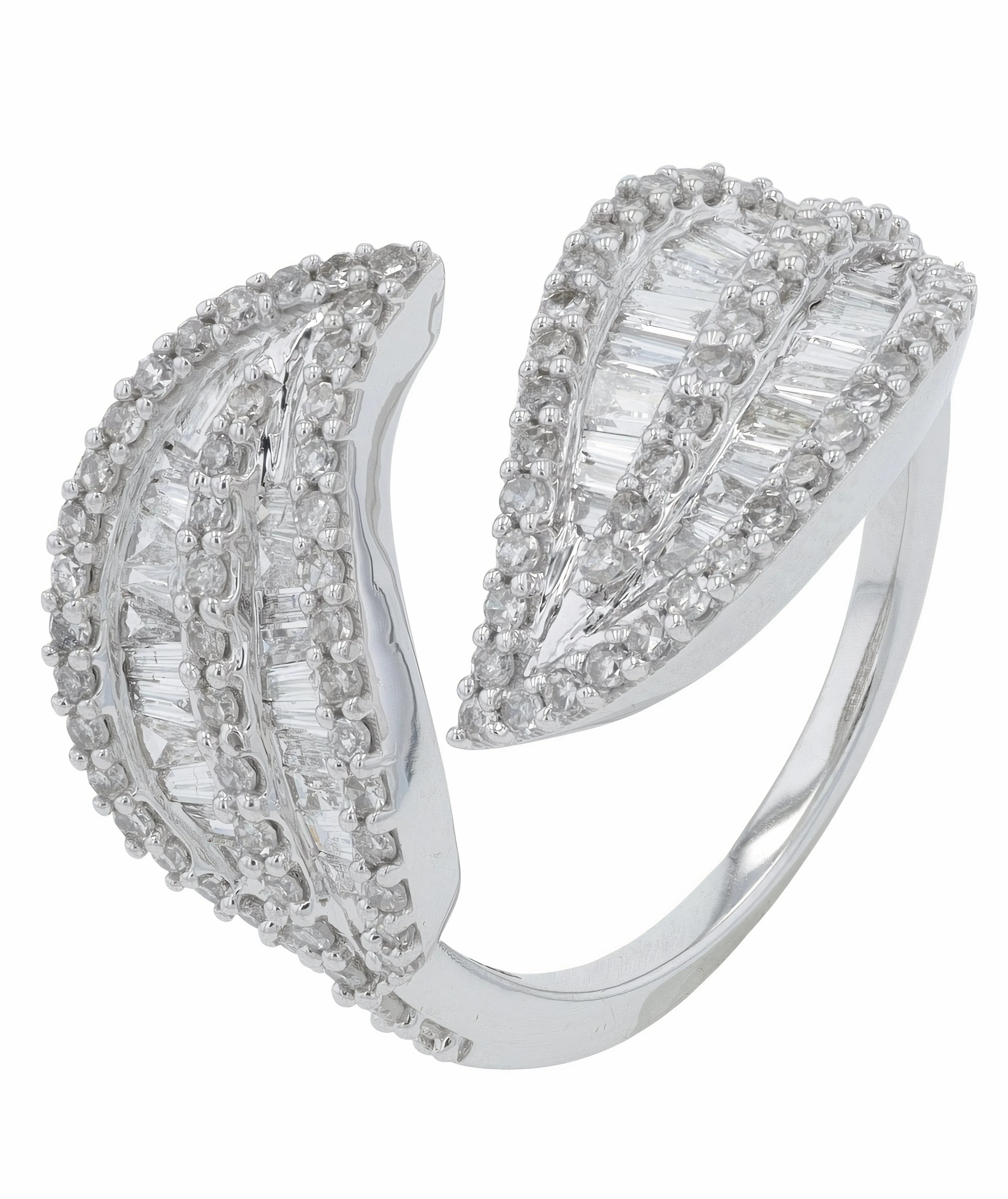 14K WG 1 CTW Diamond Leaf Bypass Ring