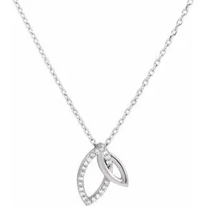 14K White .05 CTW Diamond Double Leaf 18" Necklace