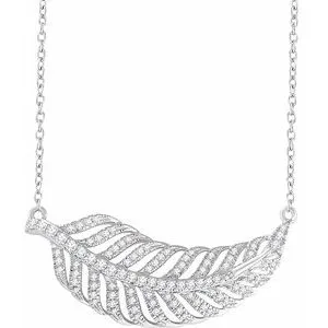 14K White 3/8 CTW Diamond Leaf 16-18" Necklace
