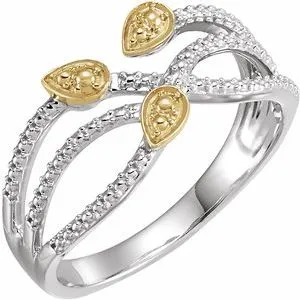 14K White & Yellow Criss-Cross Leaf Ring