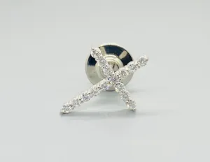 14k White Gold .75 cttw Diamond Cross Tie Tac / Lapel Pin