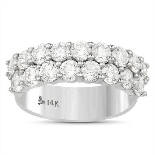 14k White Gold Diamond Two Row Wedding Band 3.25 Ctw