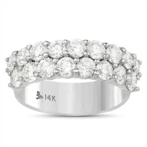 14k White Gold Diamond Two Row Wedding Band 3.25 Ctw
