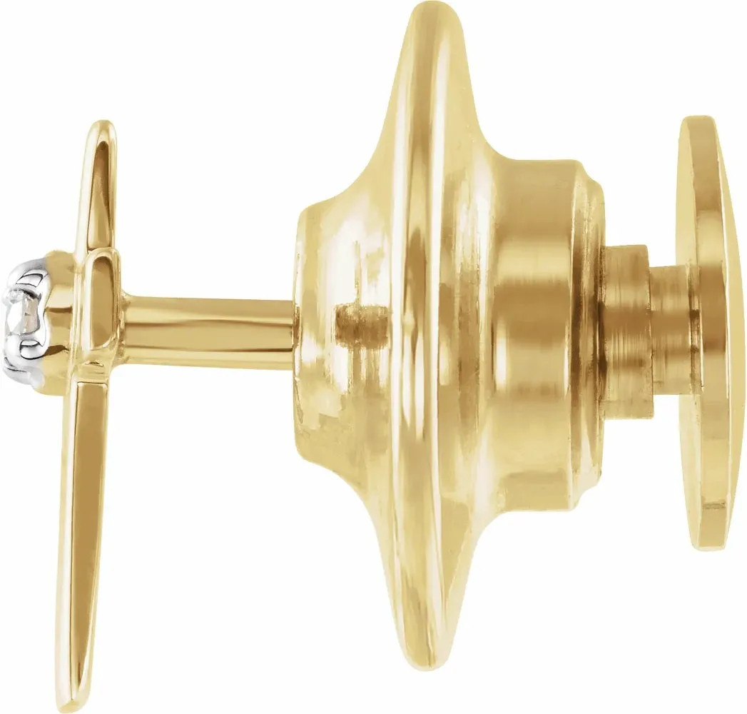 14K Yellow & White 9x7mm .01 CTW Diamond Cross Lapel Pin
