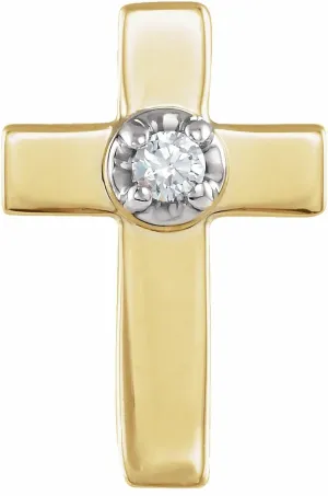 14K Yellow & White 9x7mm .01 CTW Diamond Cross Lapel Pin