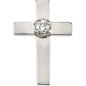 14K Yellow & White 9x7mm .01 CTW Diamond Cross Lapel Pin