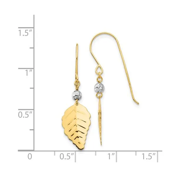 14K Yellow and White Gold Leaf Dangle Earrings