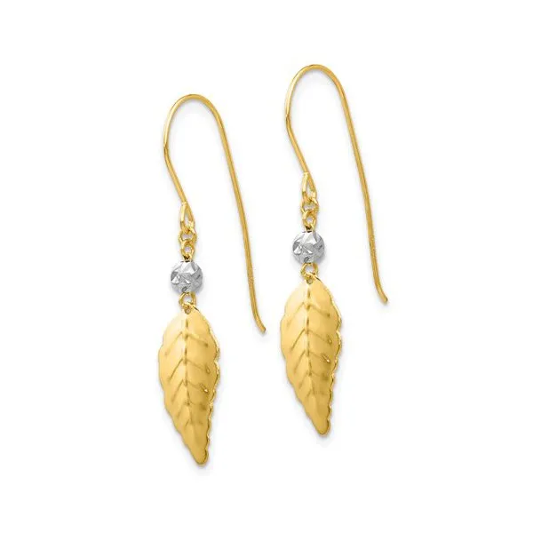 14K Yellow and White Gold Leaf Dangle Earrings