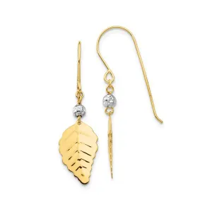 14K Yellow and White Gold Leaf Dangle Earrings