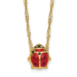 14k Yellow Gold Enameled Ladybug Necklace