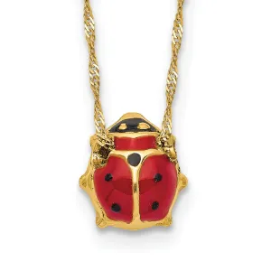 14k Yellow Gold Enameled Ladybug Necklace