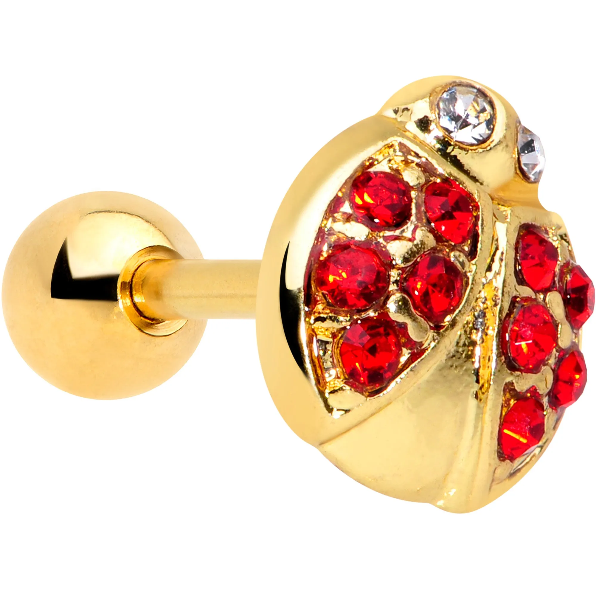 16 Gauge 1/4 Red Clear Gem Gold Tone Ladybug Cartilage Tragus