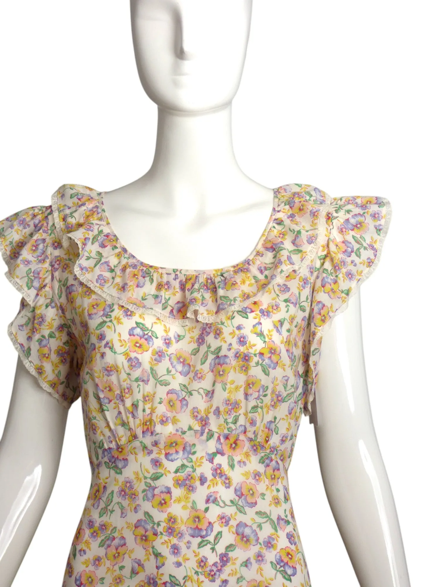 1930s Floral Cotton Day Dress, Size 6