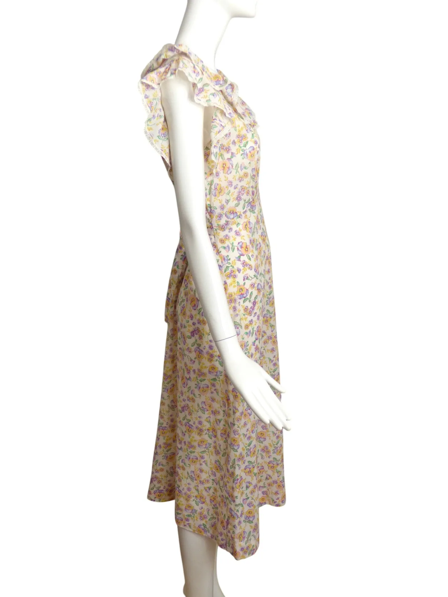 1930s Floral Cotton Day Dress, Size 6