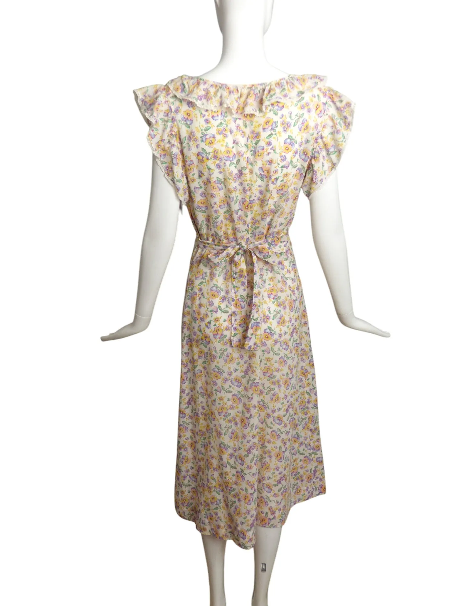 1930s Floral Cotton Day Dress, Size 6