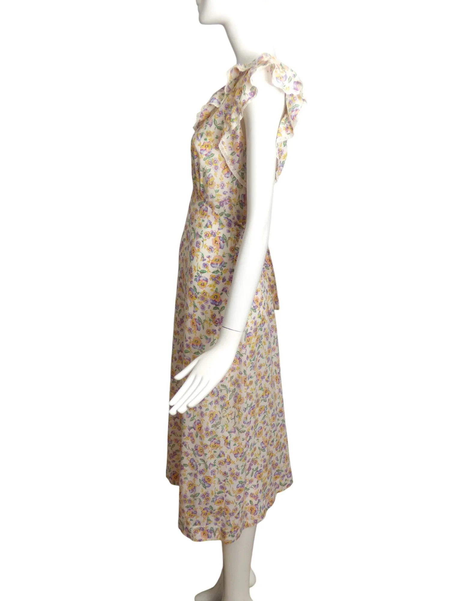 1930s Floral Cotton Day Dress, Size 6