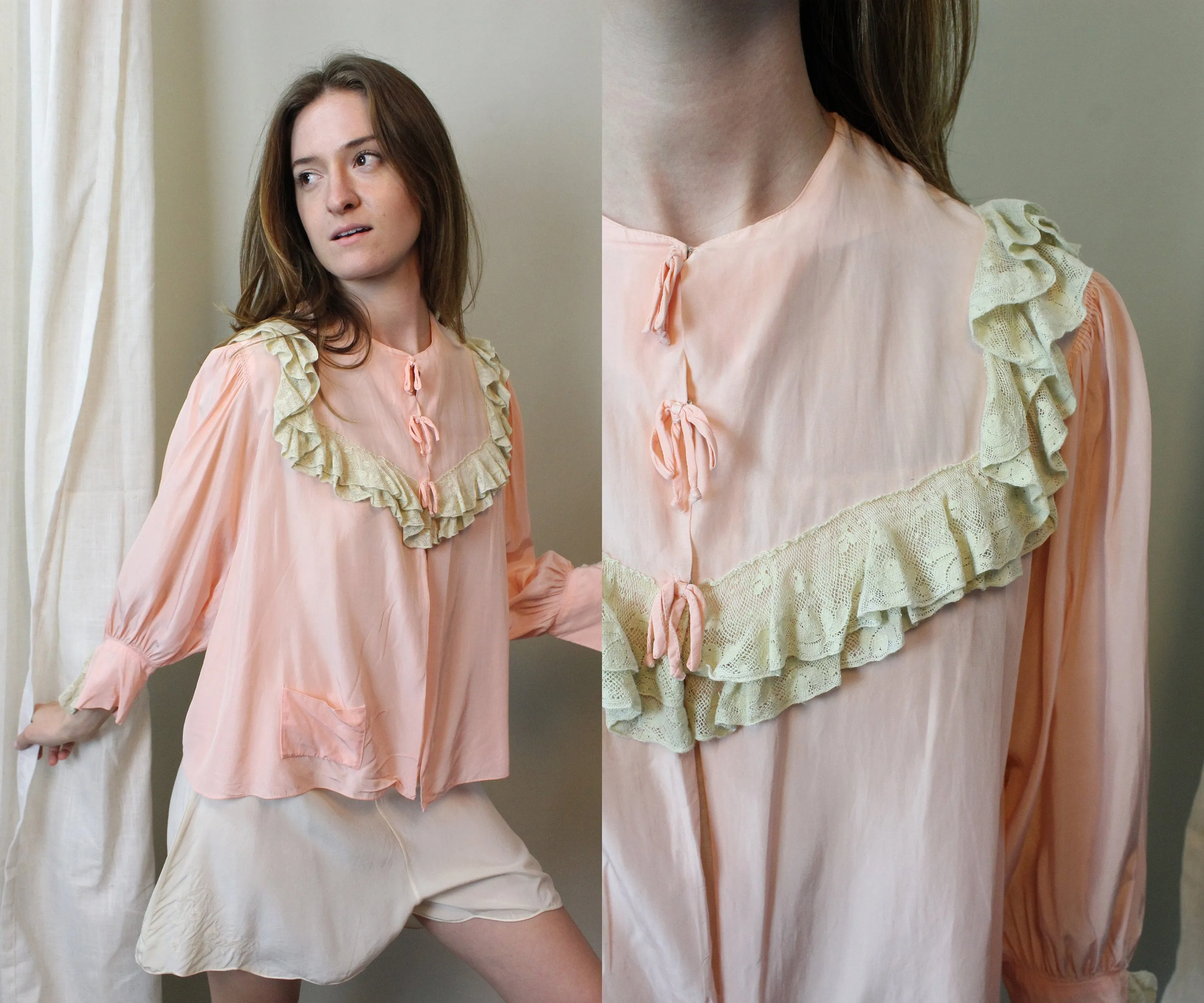 1940s peach rayon BED JACKET small medium | new spring summer