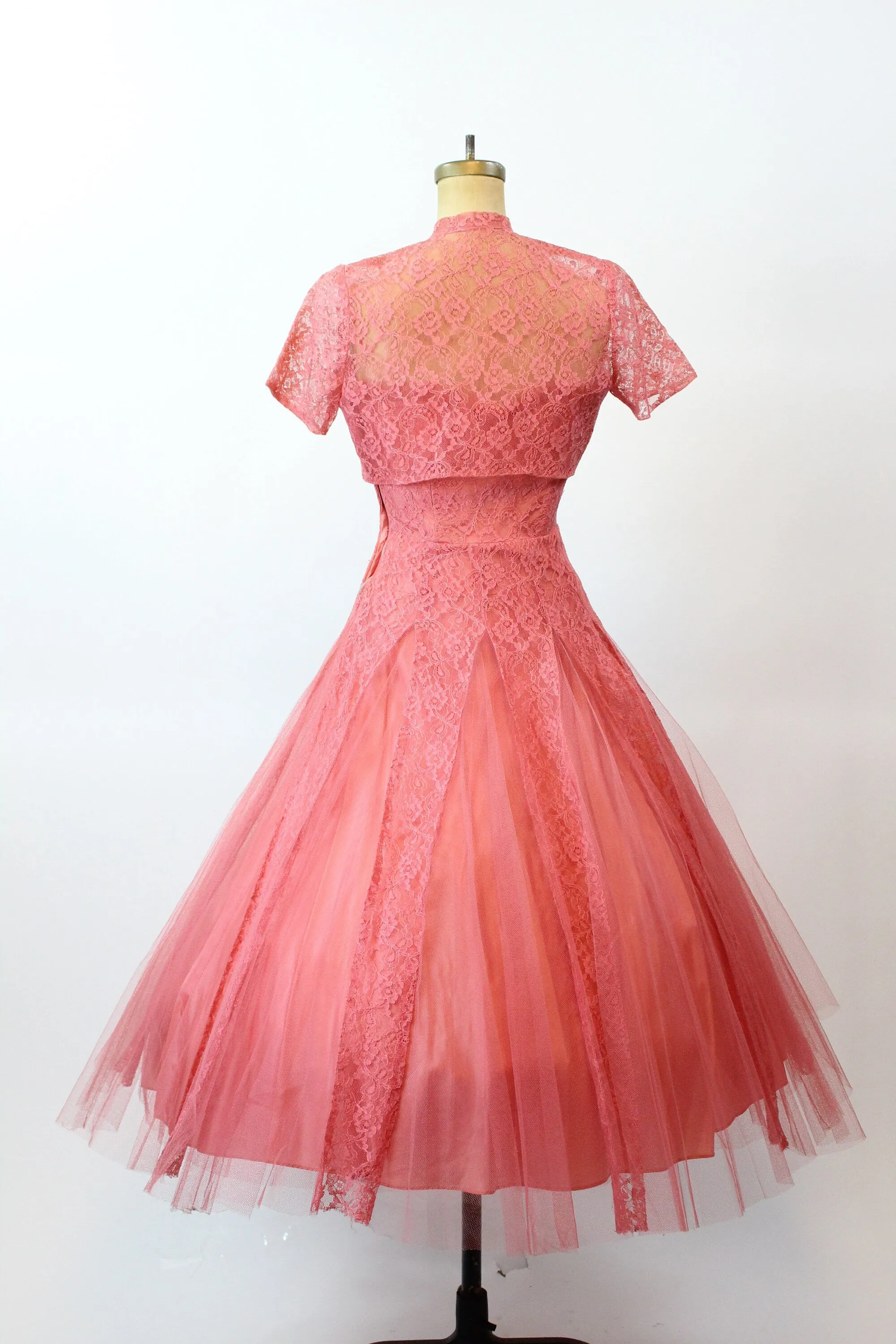 1950s CORAL tulle CUPCAKE lace dress xs | new spring summer