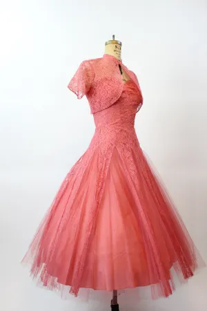 1950s CORAL tulle CUPCAKE lace dress xs | new spring summer