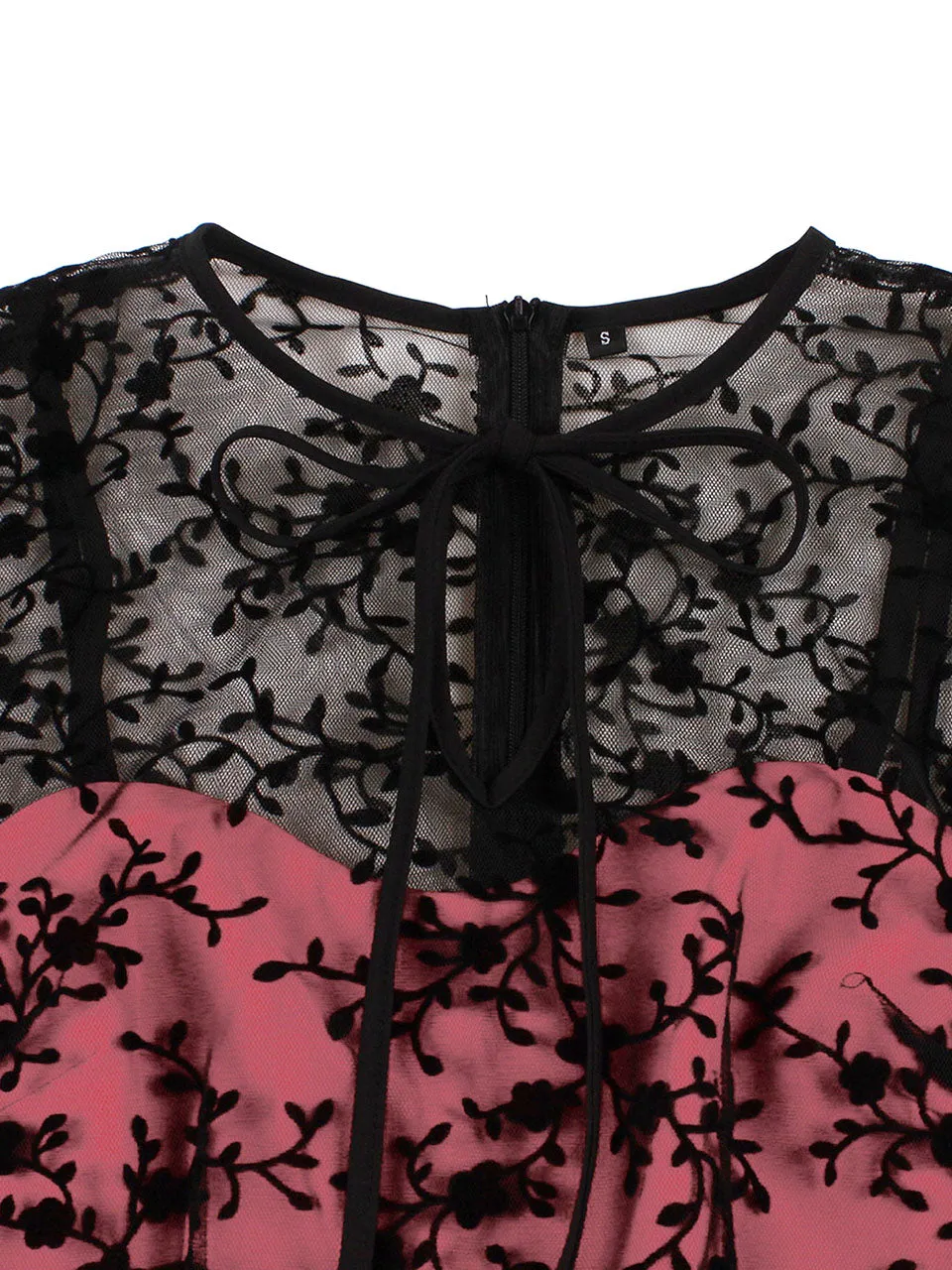 1950S Lace Semi-Sheer Flocking Printing Vintage Dress