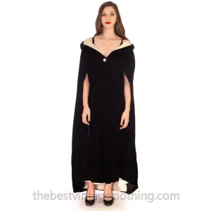 1950s Velvet Cape Womens Vintage Hooded Evening Fur Trimmed Rhinestone Buttons S-M