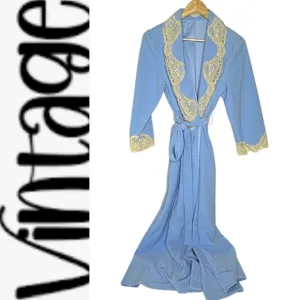 1960’d Blue Lace Trimmed Velveteen Robe