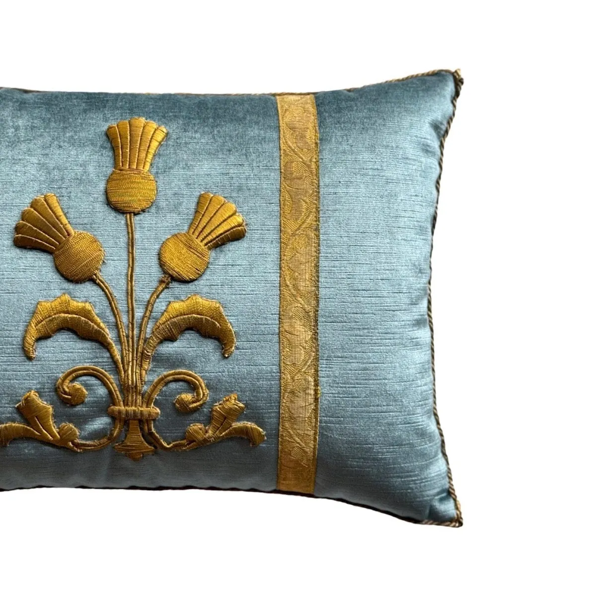 19th C. European Raised Gold Metallic Embroidery of Thistles (#E042624) | 13 x 18"