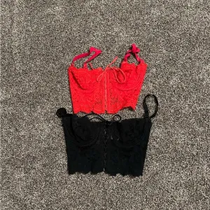2- 1980’s Vintage Fredrick’s of Hollywood Red &amp; Black Corsets size