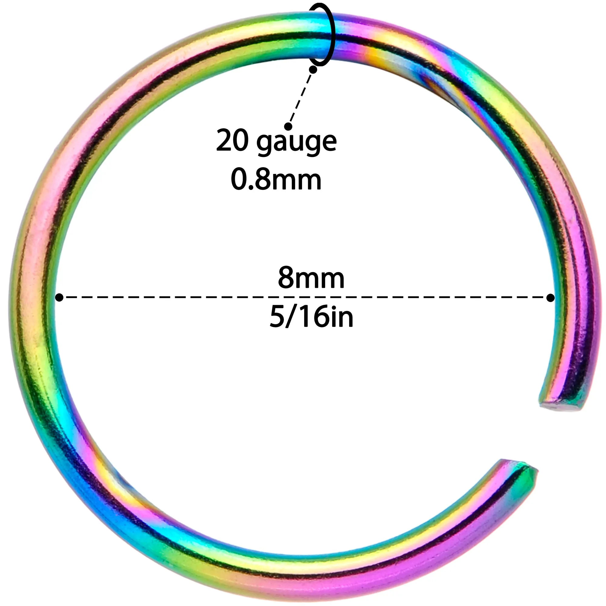 20 Gauge 5/16 Rainbow Anodized Seamless Nose Hoop Set of 12