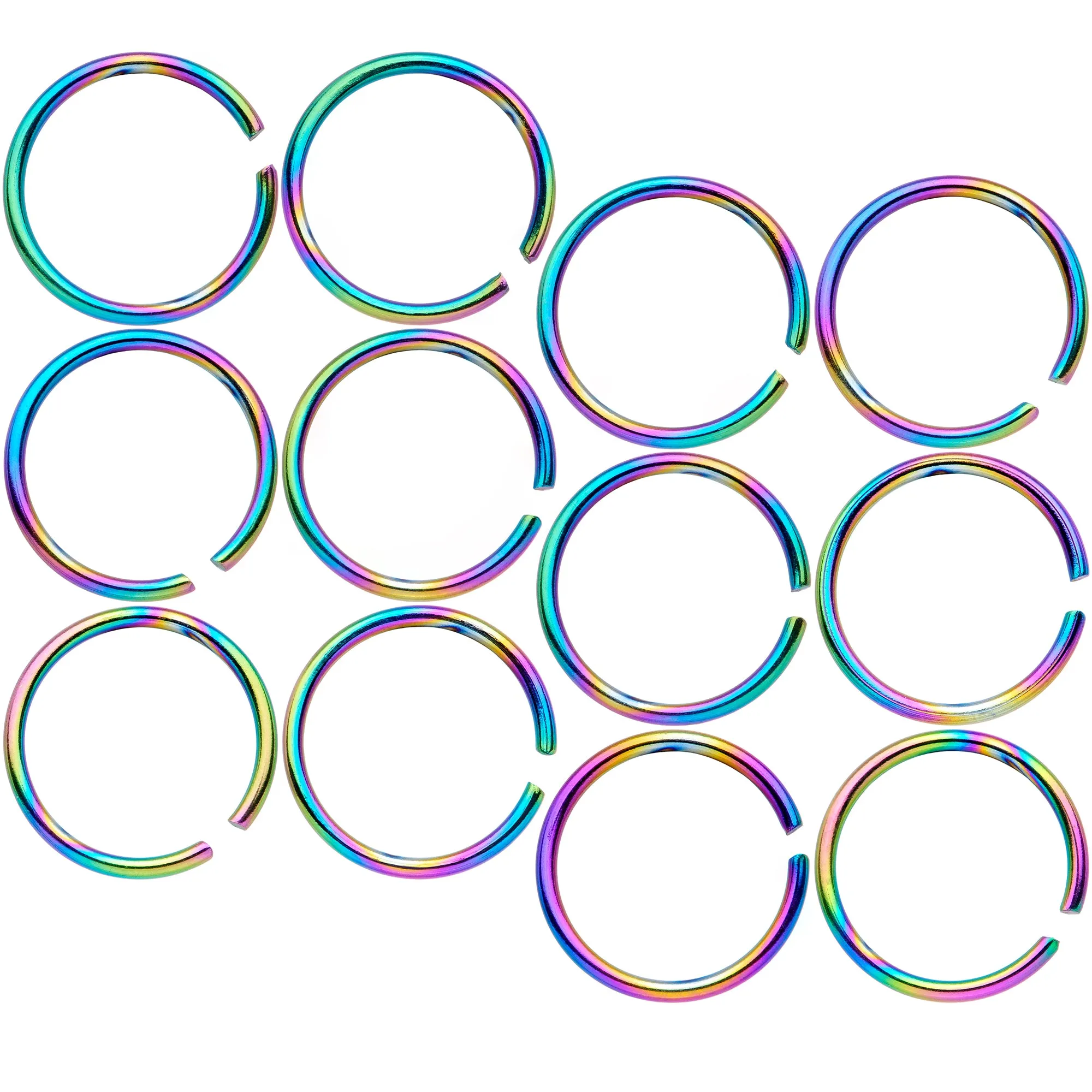 20 Gauge 5/16 Rainbow Anodized Seamless Nose Hoop Set of 12