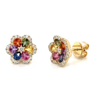 2.47ct tw Rainbow Sapphire and Diamond Flower Earrings