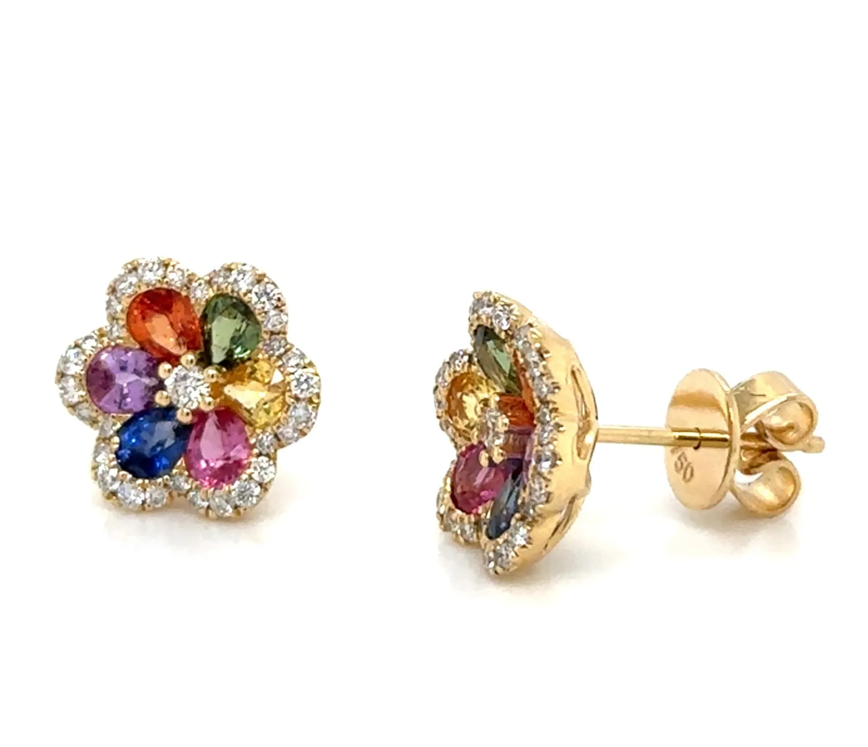 2.47ct tw Rainbow Sapphire and Diamond Flower Earrings