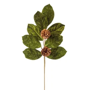 27" Velvet Magnolia Leaf/Cone Spray