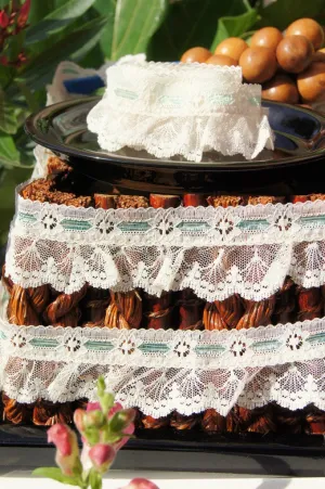2" MINT IVORY FLORAL SCALLOPED RUFFLE LACE TRIM