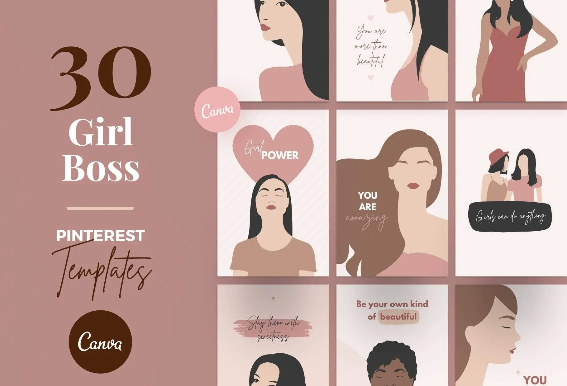 30 Girl Boss Pins Editable Canva Templates