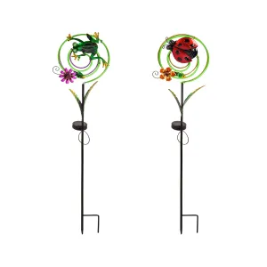 35.75"H Chasing Light Solar Swirl Garden Stake, 2 ASST., Frog/Ladybug,2sp6769