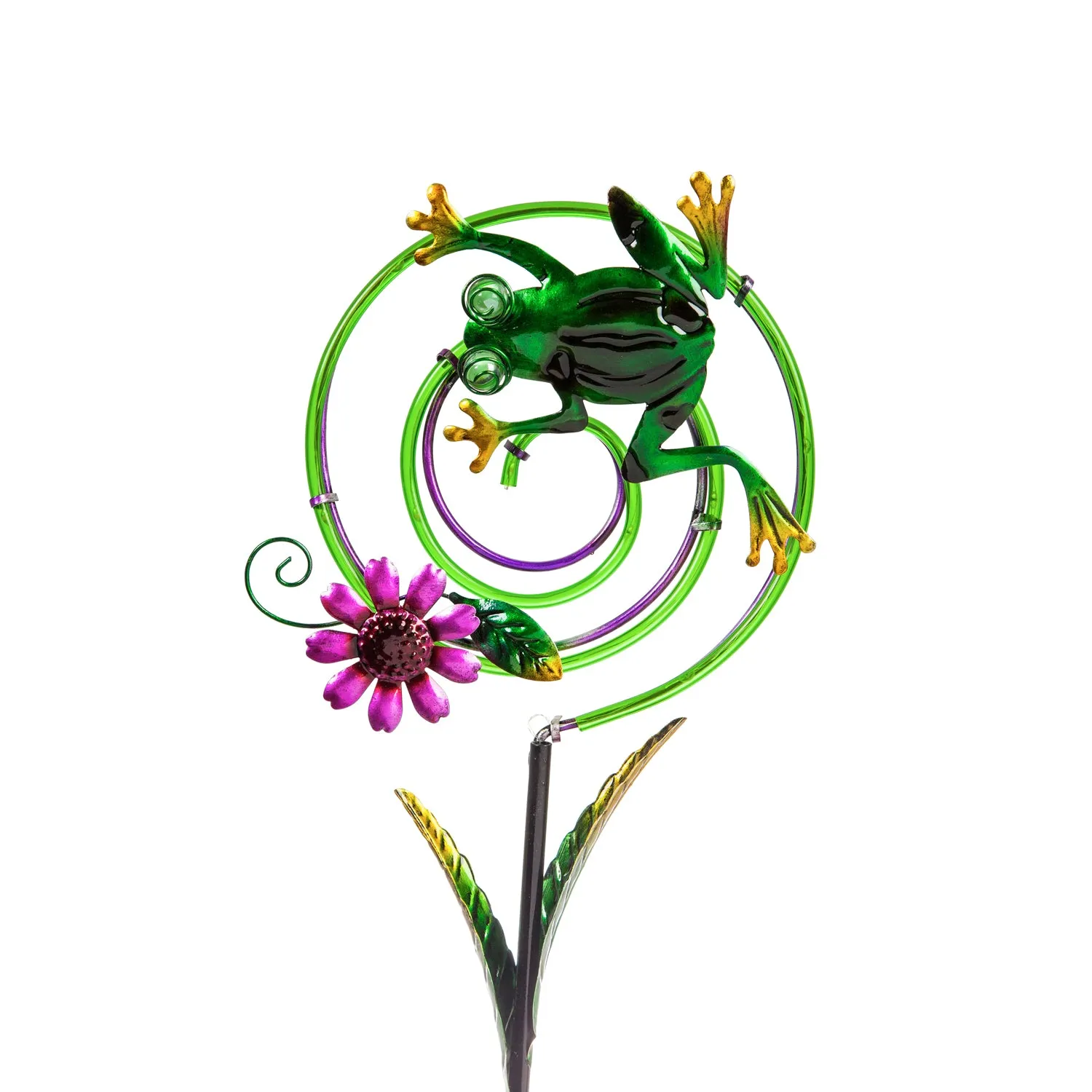 35.75"H Chasing Light Solar Swirl Garden Stake, 2 ASST., Frog/Ladybug,2sp6769