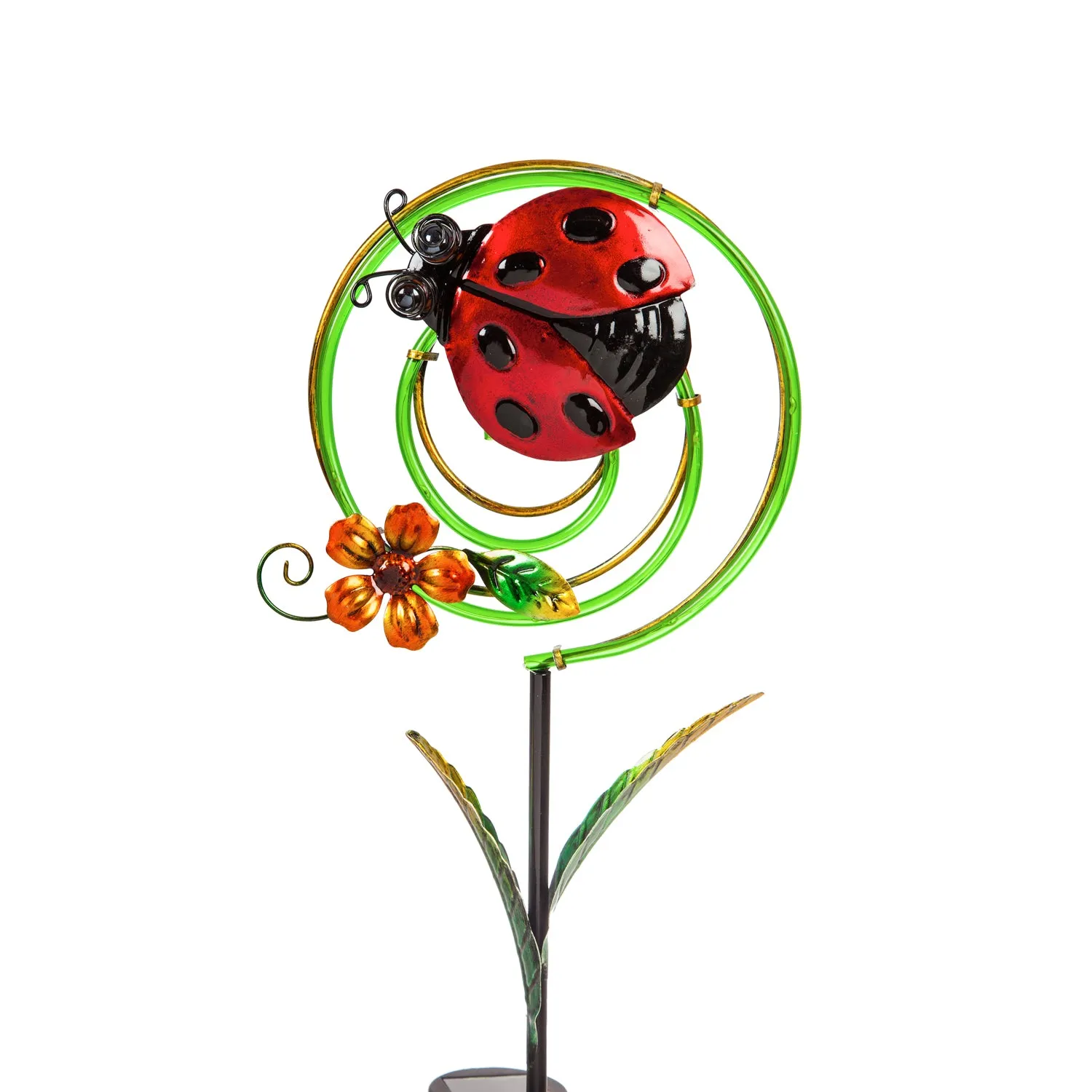 35.75"H Chasing Light Solar Swirl Garden Stake, 2 ASST., Frog/Ladybug,2sp6769