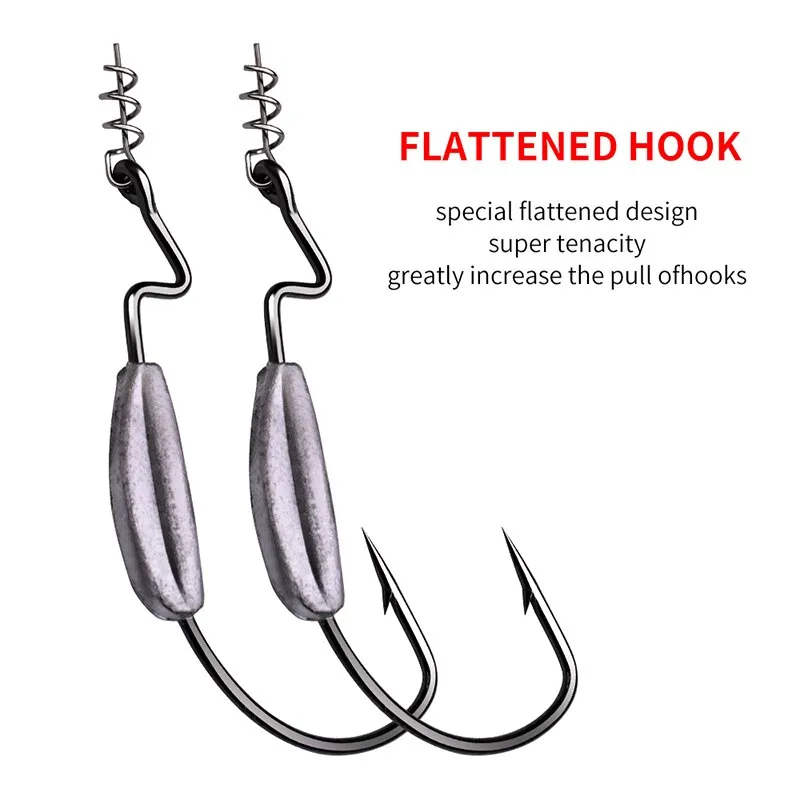 5x Weedless Fishing hooks Soft Lure Bait Texas Rig 1/0-5/0# with Lock Pin