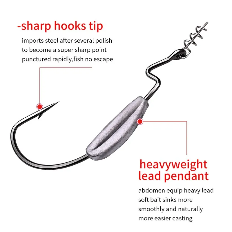 5x Weedless Fishing hooks Soft Lure Bait Texas Rig 1/0-5/0# with Lock Pin