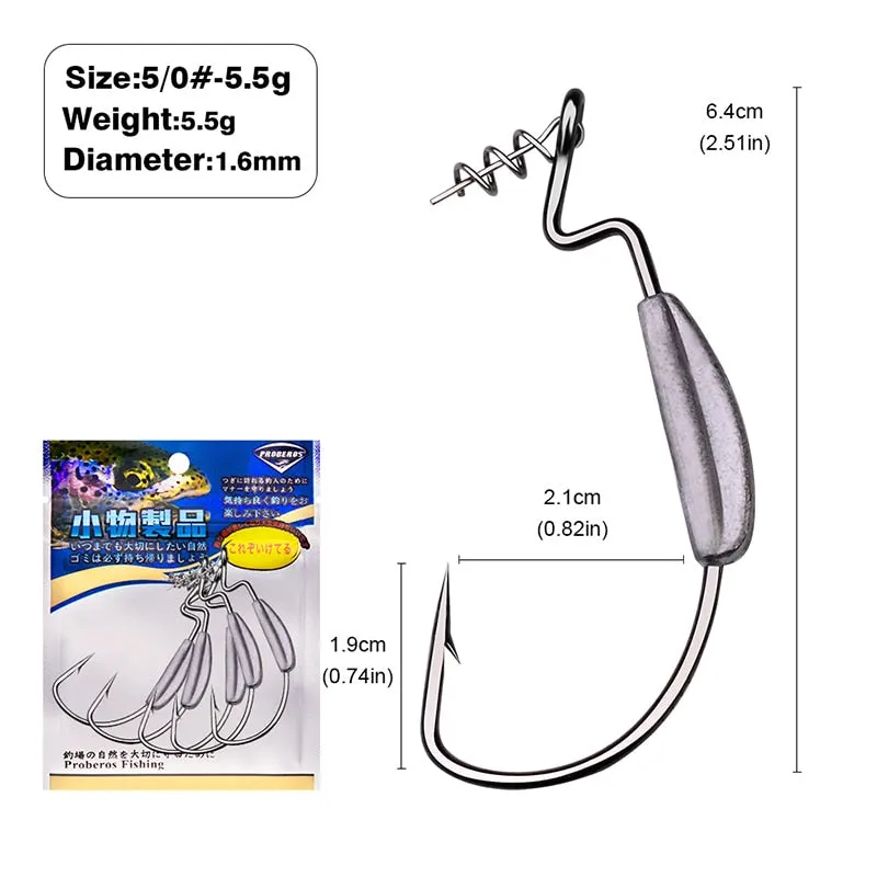 5x Weedless Fishing hooks Soft Lure Bait Texas Rig 1/0-5/0# with Lock Pin