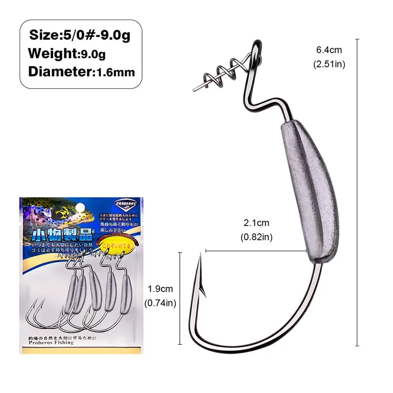 5x Weedless Fishing hooks Soft Lure Bait Texas Rig 1/0-5/0# with Lock Pin
